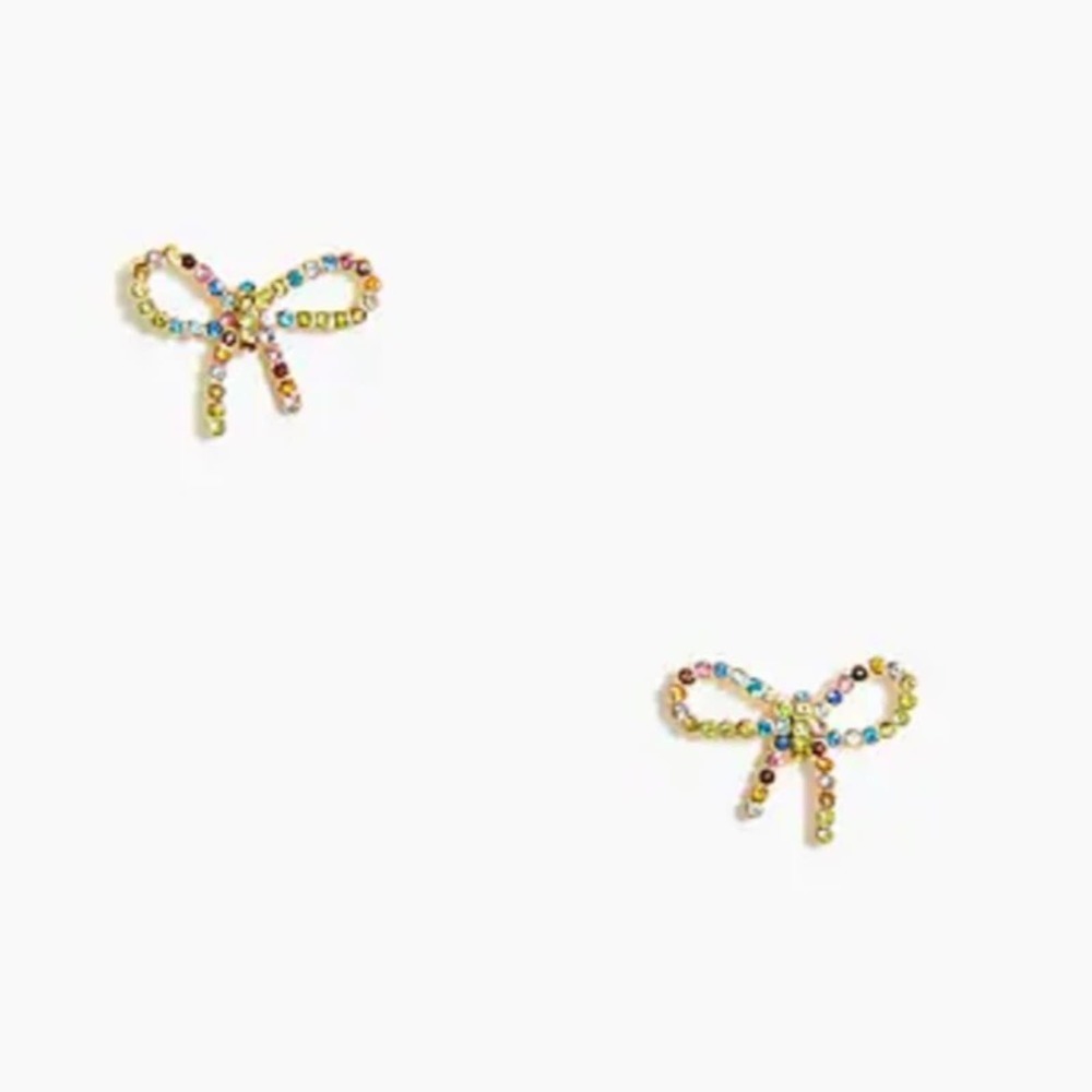 NWT J. Crew Crystal Stud Rainbow Bow Earrings